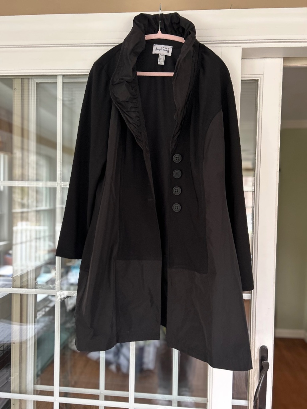 Joseph Ribkoff Black Coat Style 193425 Ruching Collar Button Down EUC Sz 20 - Picture 2 of 13